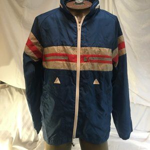 1980s Men's Blue Red Stripe Nautical Swag Hip Hop Windbreaker Jacket Vintage